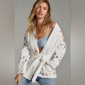 Anthropologie Patchwork Quilted Jacket Size XS Cream Cottagecore